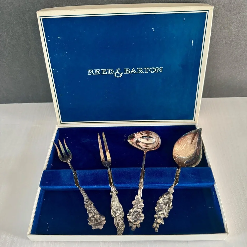 Reed & Barton Harlequin Silverplate Condiment/Party Set 4 Piece in Gift Box